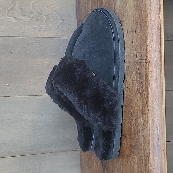 EUC Lamo Black Suede Faux Fur Slip On Slippers Women's Medium - Picture 4 of 9